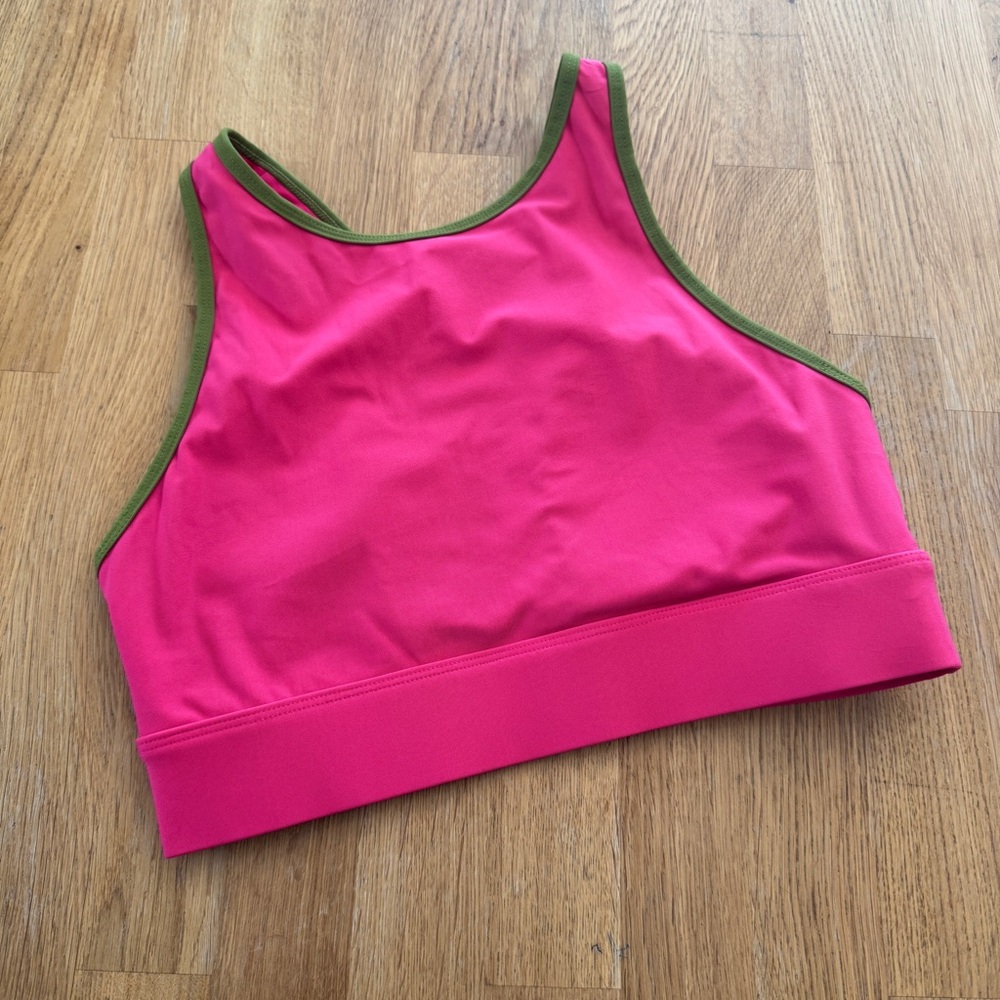 Fabletics MEDIUM Pink Green Cross Back Sports Bra